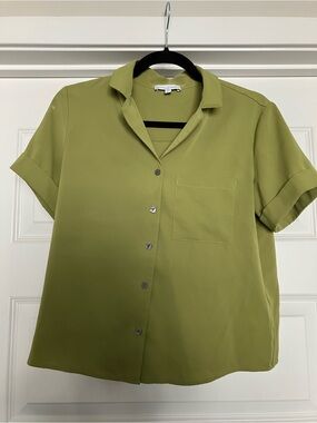 Maison damelie short sleeve boxy button up blouse Green women Small 2026-607
